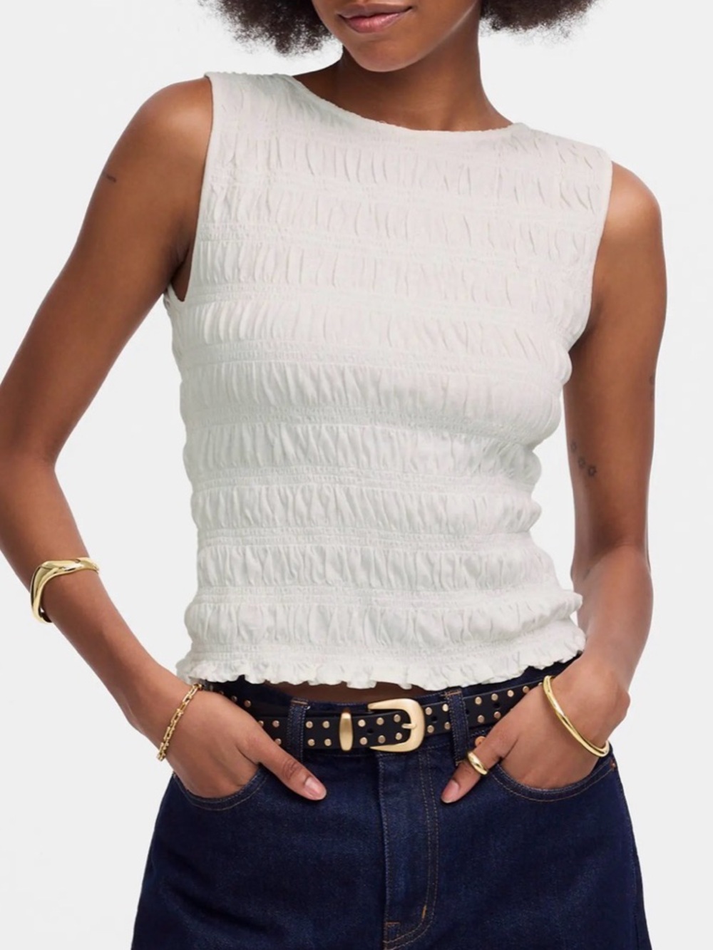 NEW Women's White Sleeveless Tank Top Round Neck Solid Regular XS Cotton Linen